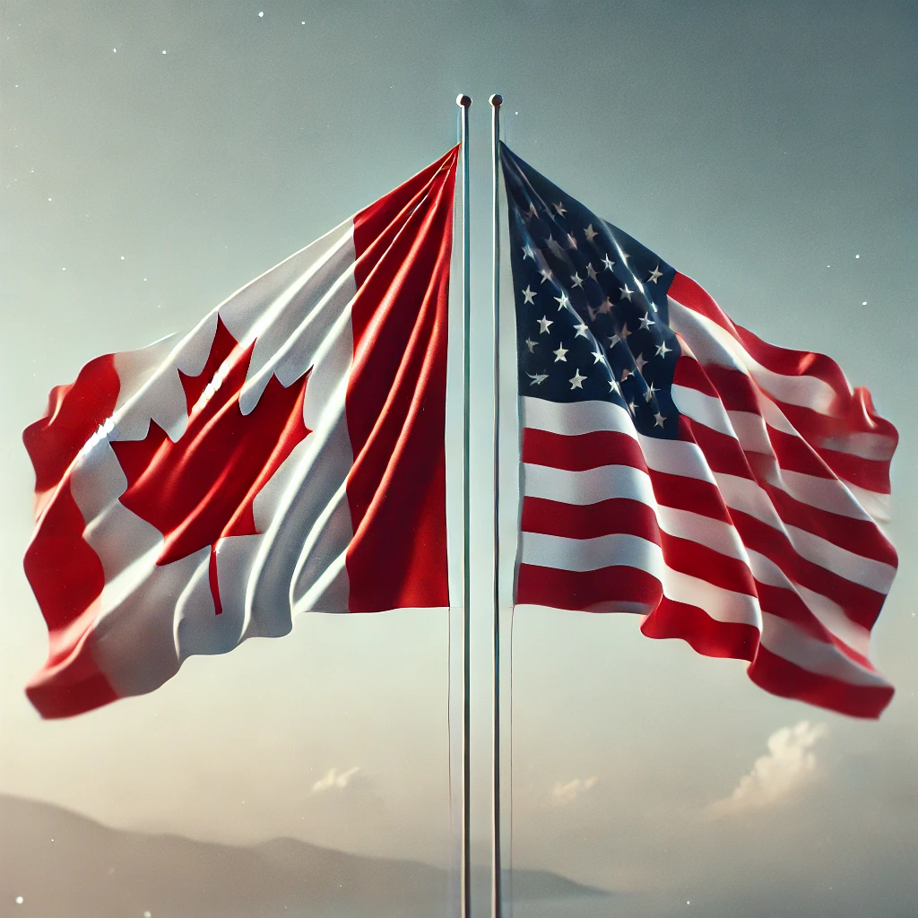 Canadian and U.S. flags side by side representing the certification paths for FCC and ISED compliance for wireless devices in the U.S. and Canada.